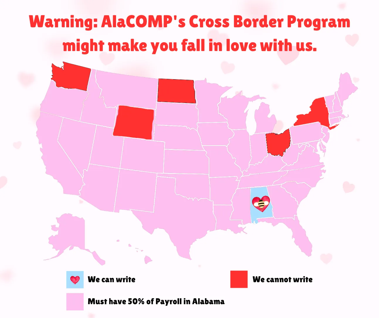 Map showing states that the Cross Border program is available in.